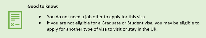 You do not need a job offer for this visa. If you are not eligible for this visa, you may still be able to apply for another type of visa to visit or stay in the UK.